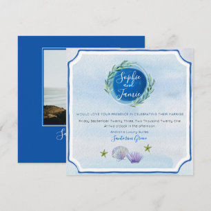 Convite de Casamento de Praia Blue WaterColor