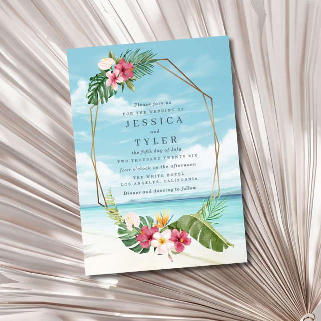 Convite de Casamento de Praia com Flor Tropical (Tropical Flower Beach Wedding Invitation)