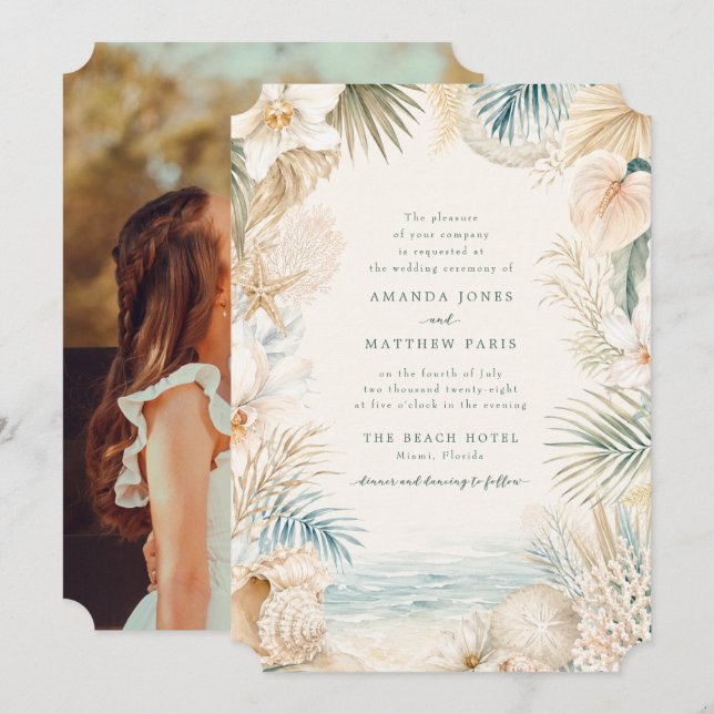Convite de Casamento de Praia com Foto Elegante à  (Frente/Verso)