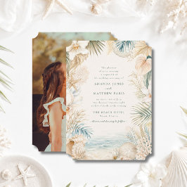 Convite de Casamento de Praia com Foto Elegante à