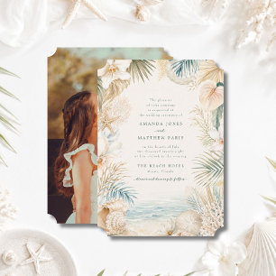 Convite de Casamento de Praia com Foto Elegante à