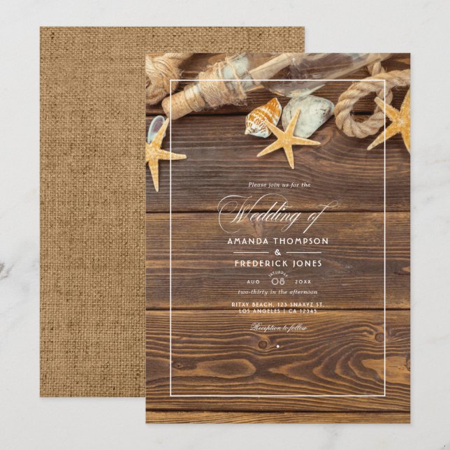 Convite de Casamento de Praia de Verão Rústico (Frente/Verso)