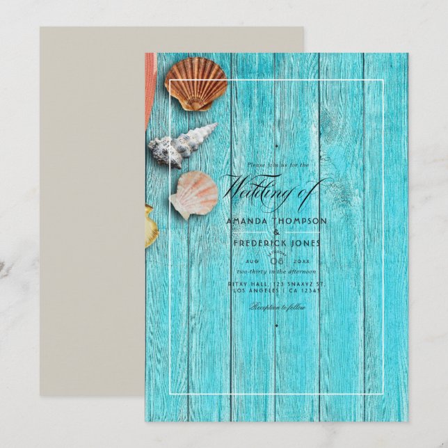 Convite de Casamento de Praia de Verão Turquesa Rú (Frente/Verso)