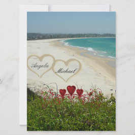 Convite de Casamento de Praia Elegante Corações Ve