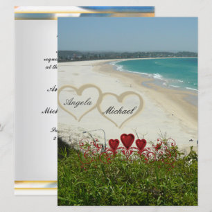 Convite de Casamento de Praia Elegante Corações Ve