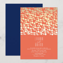 Convite de Casamento de Praia em Dourado e Azul Ma