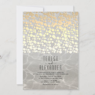 Convite de Casamento de Praia em Ouro Elegante