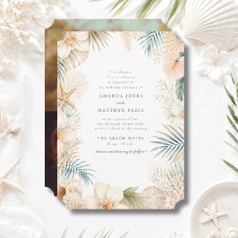 Convite de Casamento de Praia Foto Costeira Elegan