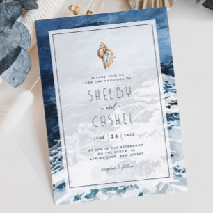 Convite de Casamento de Praia marinho Azul