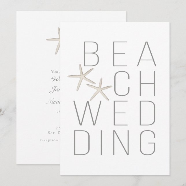 Convite de Casamento de Praia Minimalista Branco C (Frente/Verso)