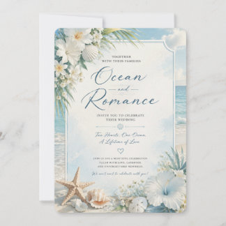 Convite de Casamento de Praia Romance Oceânico