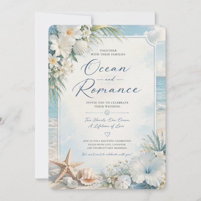 Convite de Casamento de Praia Romance Oceânico (Frente)