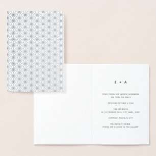 Convite De Casamento De Prata De Padrão Geométrico