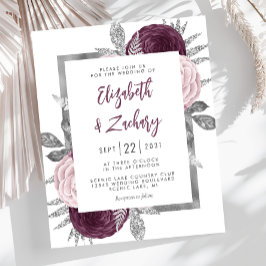 Convite de casamento de Prata Rosa-Rosa-Floral