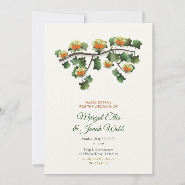Convite de Casamento de Primavera com Galho de Flo (Frente)