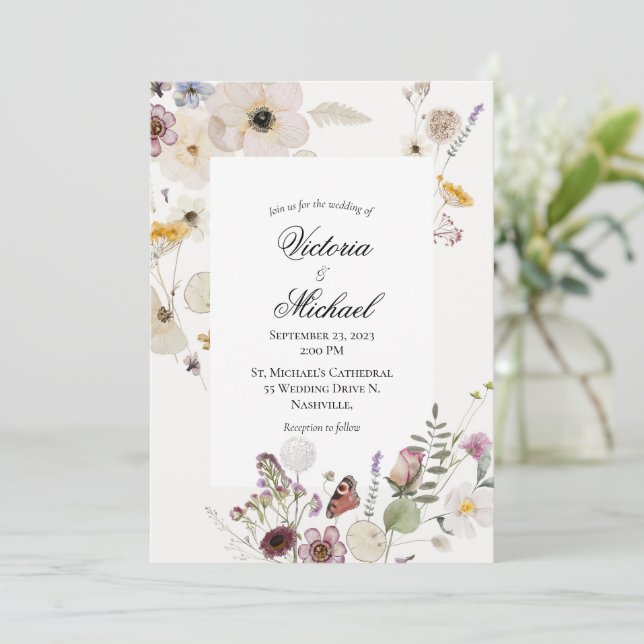 Convite De Casamento De primavera Floral Watercolo (Em pé/Frente)