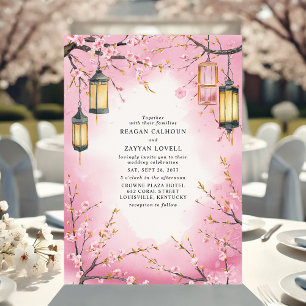 Convite de Casamento de Primavera Rosa com Lantern