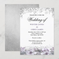 Convite De Casamento De Púrpura Floral De Silver G