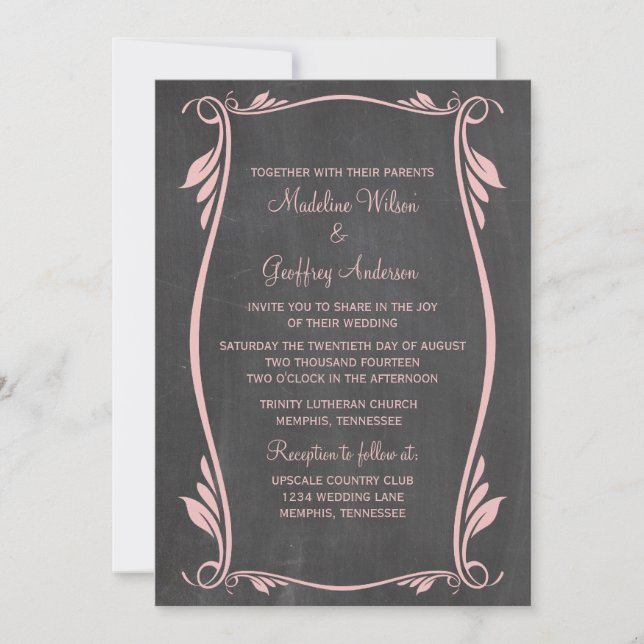 Convite de casamento de quadro chalkboard cor-de-r (Frente)