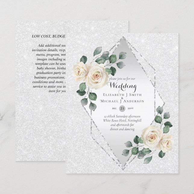 Convite de casamento de Quadro de Diamante Rosa Br (Frente/Verso)