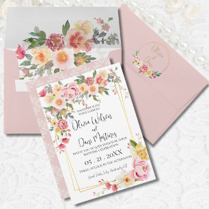 Convite de Casamento de Quadro Dourado Floral, cor