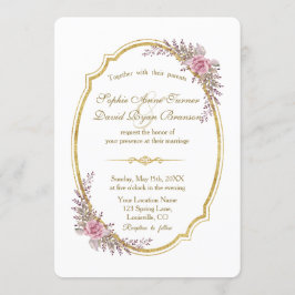 Convite de casamento de Quadro Dourado Floral de B