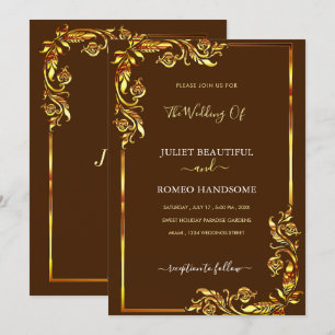Convite de casamento de Quadro Floral Dourado - Co