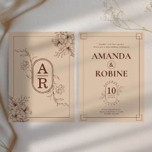 Convite de Casamento de Quadro Floral Minimalista