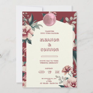 Convite de Casamento de Quadro Floral Vermelho