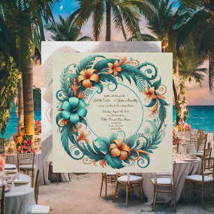 Convite De Casamento De Quadros Redondos Tropicais