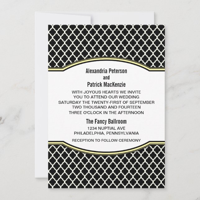 Convite de casamento de Quatrefoil Elegante Amarel (Frente)
