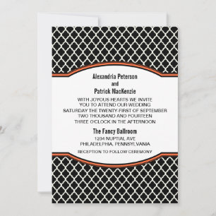 Convite de casamento de Quatrefoil Elegante Laranj