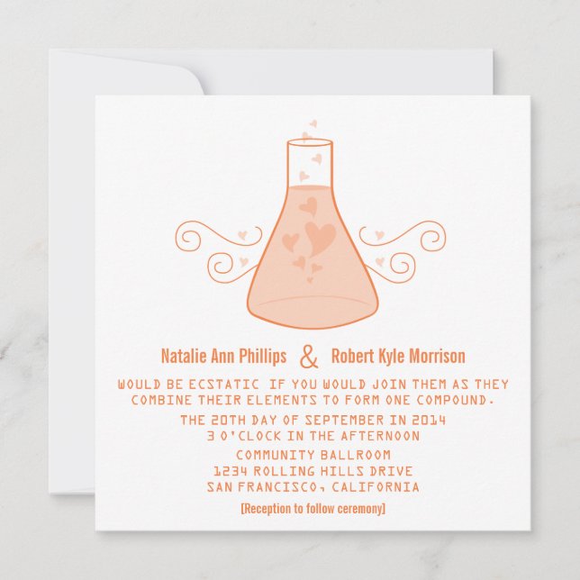 Convite de casamento de Química de Orange Sweet (Frente)