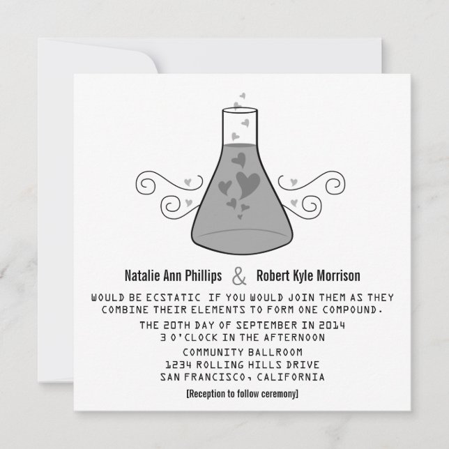 Convite de casamento de Química Doce da cinza (Frente)