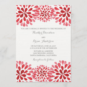 Convite de casamento de Qurysanthemum Red Watercol