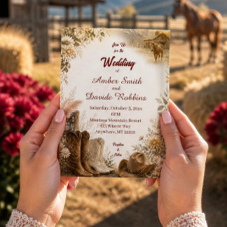Convite de Casamento de Rancho Western de Luxo