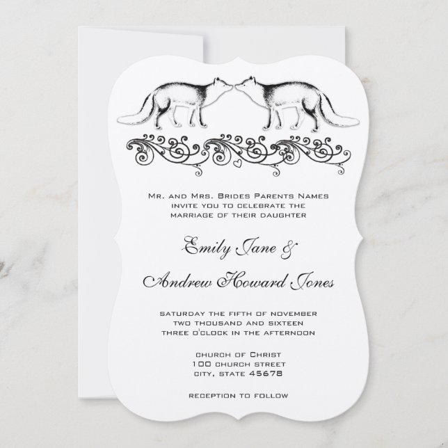 Convite De Casamento De Raposas Vintage (Frente)