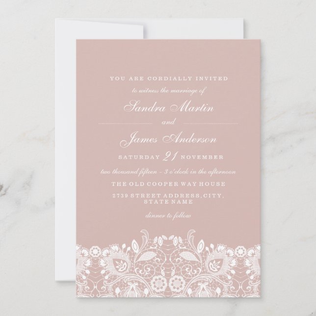 Convite de Casamento de Renda Branca Elegante (Frente)