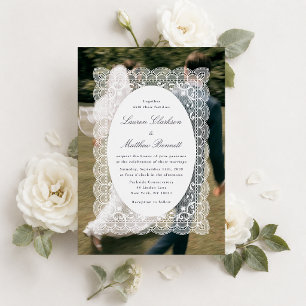 Convite de Casamento de Renda com Uma Foto Moderna