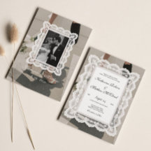 Convite de Casamento de Renda Preta e Branca em Fo