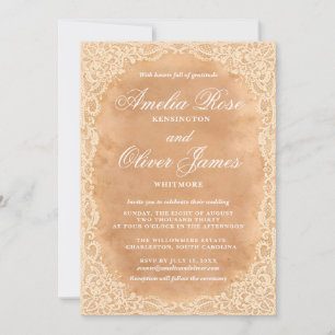 Convite de Casamento de Renda Vintage Rústico Eleg