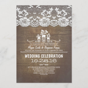 Convite de casamento de rendas de madeira de jarra