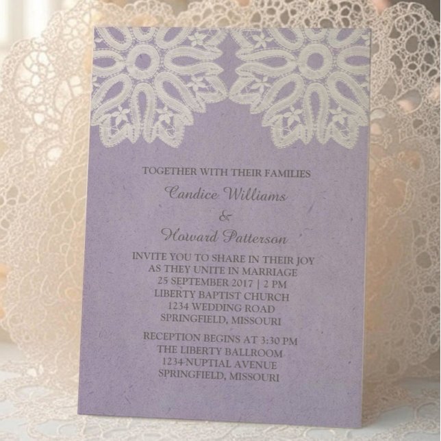Convite de casamento de rendas Elegante Roxo (Purple Elegant Lace Wedding Invite)