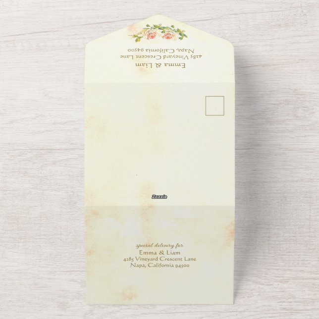 Convite De Casamento De Rosa All-In-One Antiquado (Outside)
