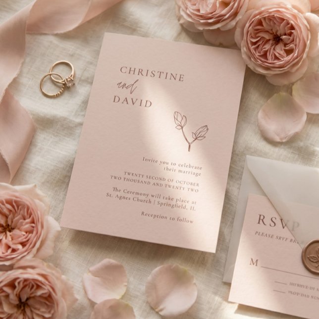 Convite de casamento de rosa boêmia minimalista (Criador carregado)