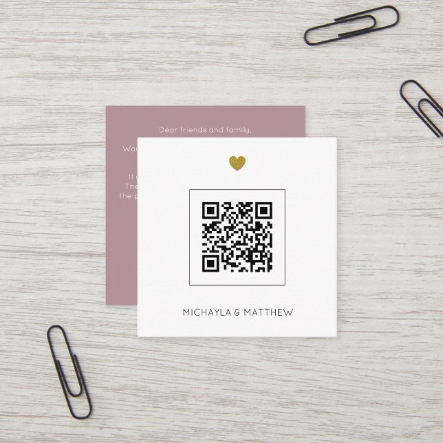 Convite de Casamento de Rosa de Código QR Minimali (Frente/Verso In Situ)