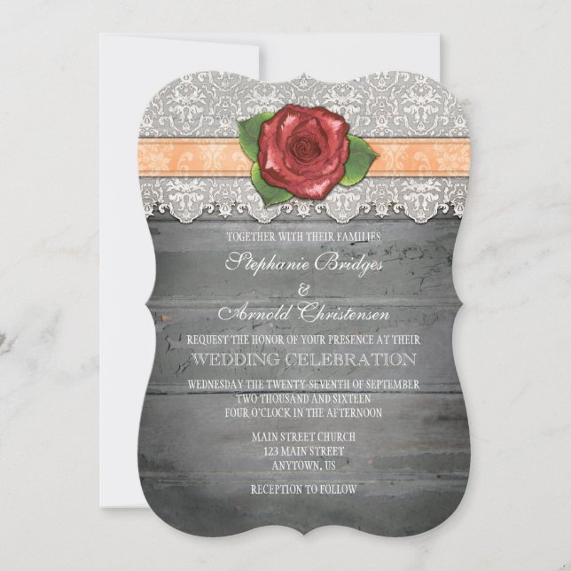 Convite de casamento de Rosa de madeira russa de C (Frente)