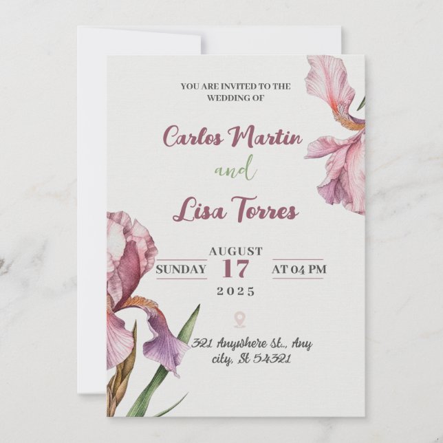 Convite de casamento de rosa moderna simples (Frente)