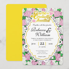 Convite de Casamento de Rosa Rosa e Branca - Letra