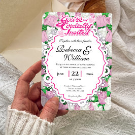 Convite de Casamento de Rosa Rosa e Branca - Letra
